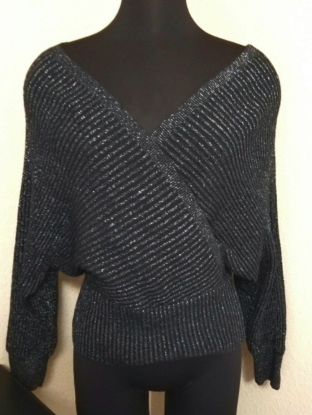 New Anthropologie Black Metallic Sweater XS